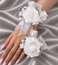 Load image into Gallery viewer, White and silver corsage & buttonhole set AB2118 - School formal, prom, graduation, wedding
