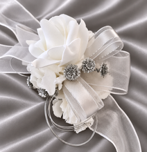Load image into Gallery viewer, White and silver corsage & buttonhole set AB2118 - School formal, prom, graduation, wedding