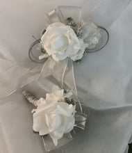 Load image into Gallery viewer, White and silver corsage & buttonhole set AB2118 - School formal, prom, graduation, wedding