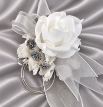 Load image into Gallery viewer, White and silver corsage & buttonhole set AB2118 - School formal, prom, graduation, wedding