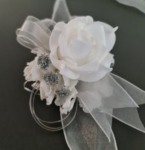 Load image into Gallery viewer, White and silver corsage & buttonhole set AB2118 - School formal, prom, graduation, wedding