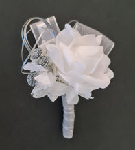 Load image into Gallery viewer, White and silver corsage & buttonhole set AB2118 - School formal, prom, graduation, wedding