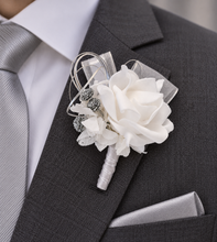 Load image into Gallery viewer, White and silver corsage & buttonhole set AB2118 - School formal, prom, graduation, wedding
