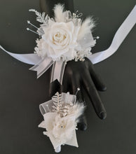 Load image into Gallery viewer, Milky White and silver corsage & buttonhole set AB2119 - School formal, prom, graduation, wedding