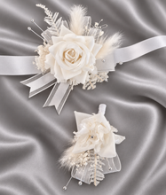 Load image into Gallery viewer, Milky White and silver corsage & buttonhole set AB2119 - School formal, prom, graduation, wedding
