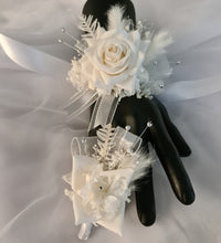 Load image into Gallery viewer, Milky White and silver corsage & buttonhole set AB2119 - School formal, prom, graduation, wedding
