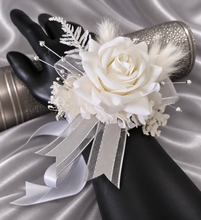 Load image into Gallery viewer, Milky White and silver corsage & buttonhole set AB2119 - School formal, prom, graduation, wedding