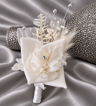 Load image into Gallery viewer, Milky White and silver corsage & buttonhole set AB2119 - School formal, prom, graduation, wedding