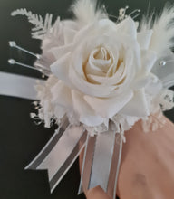 Load image into Gallery viewer, Milky White and silver corsage & buttonhole set AB2119 - School formal, prom, graduation, wedding