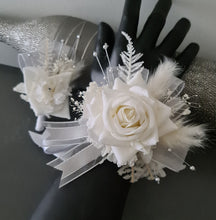 Load image into Gallery viewer, Milky White and silver corsage & buttonhole set AB2119 - School formal, prom, graduation, wedding