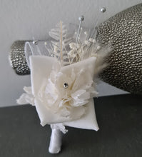Load image into Gallery viewer, Milky White and silver corsage & buttonhole set AB2119 - School formal, prom, graduation, wedding