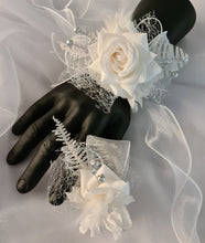 Load image into Gallery viewer, Milky White and silver corsage & buttonhole set AB2120 - School formal, prom, graduation, wedding