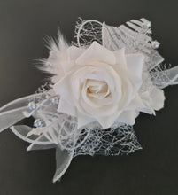 Load image into Gallery viewer, Milky White and silver corsage & buttonhole set AB2120 - School formal, prom, graduation, wedding