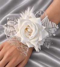 Load image into Gallery viewer, Milky White and silver corsage & buttonhole set AB2120 - School formal, prom, graduation, wedding