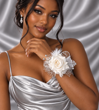 Load image into Gallery viewer, Milky White and silver corsage & buttonhole set AB2120 - School formal, prom, graduation, wedding