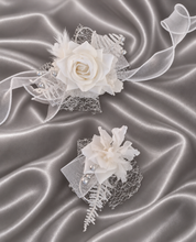 Load image into Gallery viewer, Milky White and silver corsage & buttonhole set AB2120 - School formal, prom, graduation, wedding