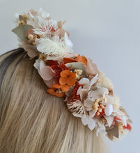 Load image into Gallery viewer, Sage, orange, neutral preserved flowers crown AB2123 – wedding, maternity photoshoot, hen’s party, event