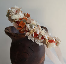 Load image into Gallery viewer, Sage, orange, neutral preserved flowers crown AB2123 – wedding, maternity photoshoot, hen’s party, event