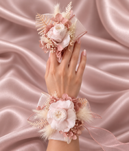 Load image into Gallery viewer, Blush & white preserved French peony corsage & buttonhole AB2135 - School formal, prom, graduation