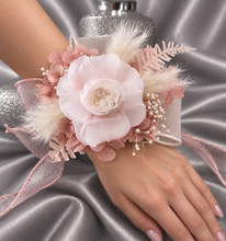 Load image into Gallery viewer, Blush & white preserved French peony corsage & buttonhole AB2135 - School formal, prom, graduation