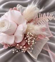 Load image into Gallery viewer, Blush & white preserved French peony corsage & buttonhole AB2135 - School formal, prom, graduation