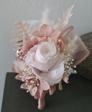 Load image into Gallery viewer, Blush & white preserved French peony corsage & buttonhole AB2135 - School formal, prom, graduation