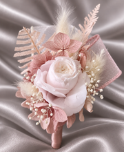 Load image into Gallery viewer, Blush & white preserved French peony corsage & buttonhole AB2135 - School formal, prom, graduation