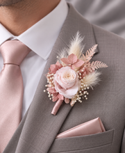 Load image into Gallery viewer, Blush & white preserved French peony corsage & buttonhole AB2135 - School formal, prom, graduation