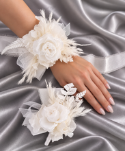 Load image into Gallery viewer, Off White & white preserved French peony corsage & buttonhole AB2136 - School formal, prom, graduation