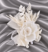 Load image into Gallery viewer, Off White & white preserved French peony corsage & buttonhole AB2136 - School formal, prom, graduation