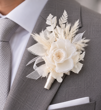 Load image into Gallery viewer, Off White & white preserved French peony corsage & buttonhole AB2136 - School formal, prom, graduation