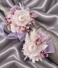 Load image into Gallery viewer, Lilac, pink & neutral preserved French peony corsage & buttonhole AB2137 - School formal, prom, graduation