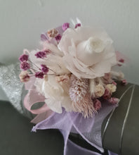 Load image into Gallery viewer, Lilac, pink & neutral preserved French peony corsage & buttonhole AB2137 - School formal, prom, graduation