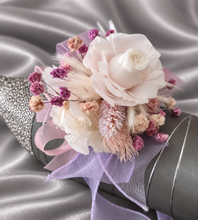 Load image into Gallery viewer, Lilac, pink & neutral preserved French peony corsage & buttonhole AB2137 - School formal, prom, graduation