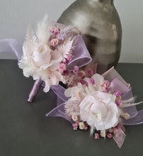 Load image into Gallery viewer, Lilac, pink & neutral preserved French peony corsage & buttonhole AB2137 - School formal, prom, graduation