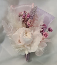 Load image into Gallery viewer, Lilac, pink & neutral preserved French peony corsage & buttonhole AB2137 - School formal, prom, graduation