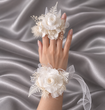 Load image into Gallery viewer, White reflexed preserved mini rose corsage & buttonhole AB2138 - School formal, prom, graduation