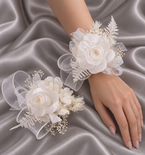 Load image into Gallery viewer, White reflexed preserved mini rose corsage & buttonhole AB2138 - School formal, prom, graduation