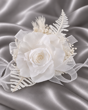Load image into Gallery viewer, White reflexed preserved mini rose corsage & buttonhole AB2138 - School formal, prom, graduation