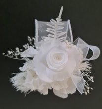 Load image into Gallery viewer, White reflexed preserved mini rose corsage & buttonhole AB2138 - School formal, prom, graduation