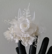 Load image into Gallery viewer, White reflexed preserved mini rose corsage & buttonhole AB2138 - School formal, prom, graduation