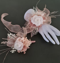 Load image into Gallery viewer, Blush & white preserved French peony corsage & buttonhole AB2139 - School formal, prom, graduation