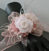 Load image into Gallery viewer, Blush & white preserved French peony corsage & buttonhole AB2139 - School formal, prom, graduation