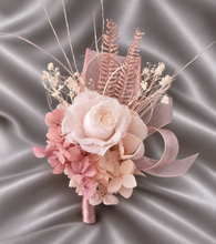 Load image into Gallery viewer, Blush & white preserved French peony corsage & buttonhole AB2139 - School formal, prom, graduation