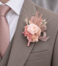 Load image into Gallery viewer, Blush & white preserved French peony corsage & buttonhole AB2139 - School formal, prom, graduation