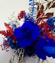 Load image into Gallery viewer, Burgundy & gold, royal blue preserved roses Floral Cake Topper