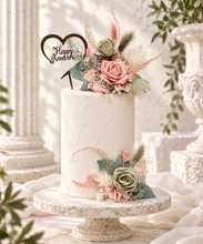Load image into Gallery viewer, Sage & blush floral cake topper x 2 - wedding, engagement, birthday
