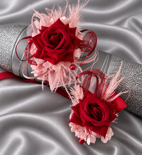 Load image into Gallery viewer, Pink & bright red everlasting flowers corsage & buttonhole AB2148 - School formal, prom, graduation