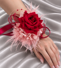Load image into Gallery viewer, Pink & bright red everlasting flowers corsage & buttonhole AB2148 - School formal, prom, graduation