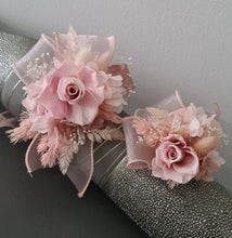 Load image into Gallery viewer, Preserved dusty pink mini roses corsage & buttonhole AB2149 - School formal, prom, graduation